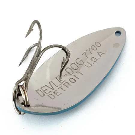 Vintage Eppinger Dardevle Devle Dog 7700, 1/2oz Nickel / Blue fishing spoon #15188