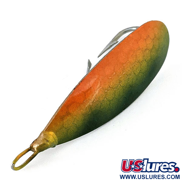 Vintage   Weedless Johnson Silver Minnow, 1/3oz Orange / Green / Nickel fishing spoon #15207