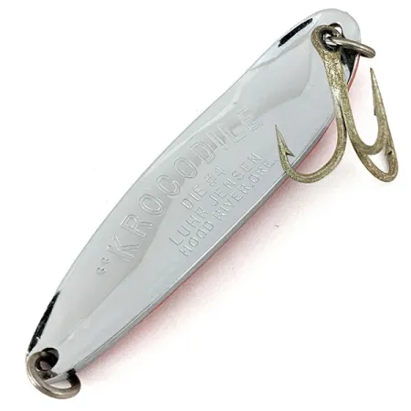 Vintage Luhr Jensen Krocodile #4, 2/3oz Hammered Nickel / Red fishing spoon #15225