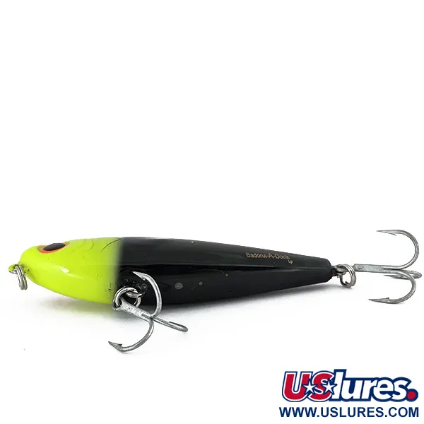 Vintage Bomber Badonk-A-Donk Saltwater Grade, 3/4oz Black / Chartreuse fishing lure #15358