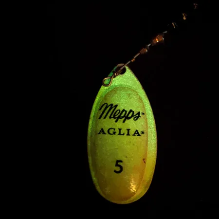 Vintage Mepps Aglia 5 Dressed, 1/2oz Chartreuse spinning lure #15371