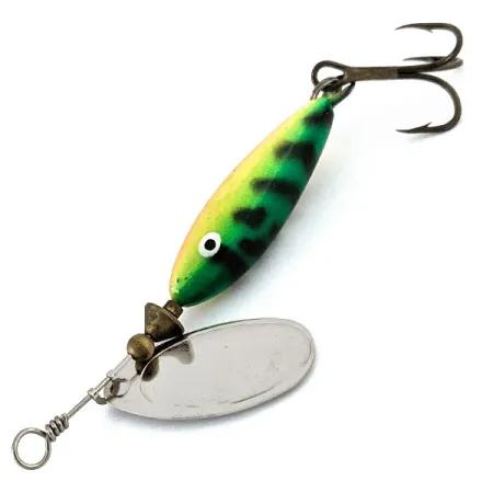 Vintage Matzuo FinSpin, 1/4oz Fire Tiger / Nickel spinning lure #15377