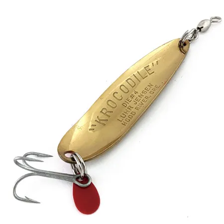 Vintage Luhr Jensen Krocodile #4, 1/2oz Hammered Gold / Orange fishing spoon #15399