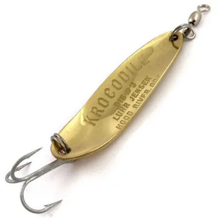 Vintage Luhr Jensen Krocodile #3, 1/3oz Hammered Gold / Orange fishing spoon #15493