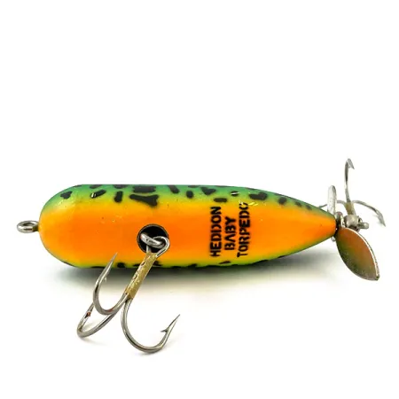 Vintage Heddon Baby Torpedo, 1/4oz Fire Tiger fishing lure #15552