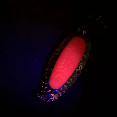 Vintage Blue Fox Pixee, 1/2oz Hammered Nickel / Pink fishing spoon #15609