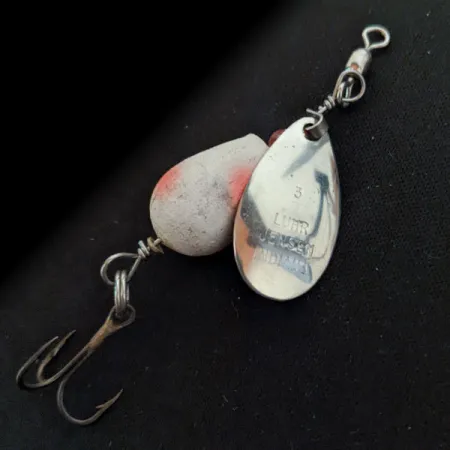 Vintage Luhr Jensen Cherry Bobber, 3/32oz Nickel spinning lure #15982