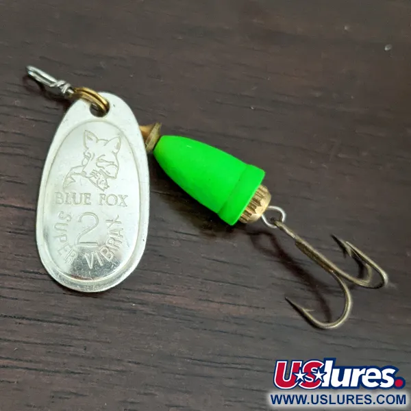 Vintage Blue Fox Super Vibrax 2, 3/16oz Silver spinning lure #16143