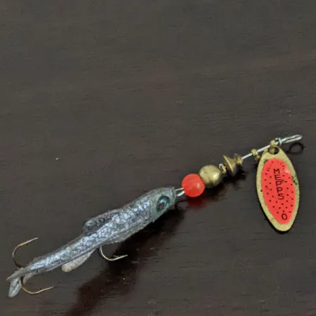 Vintage Mepps Aglia Long 0 Mino, 1/8oz Silver / Red spinning lure #16161