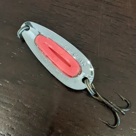 Vintage Blue Fox Pixee UV, 1/8oz Hammered Nickel / Pink fishing spoon #16255
