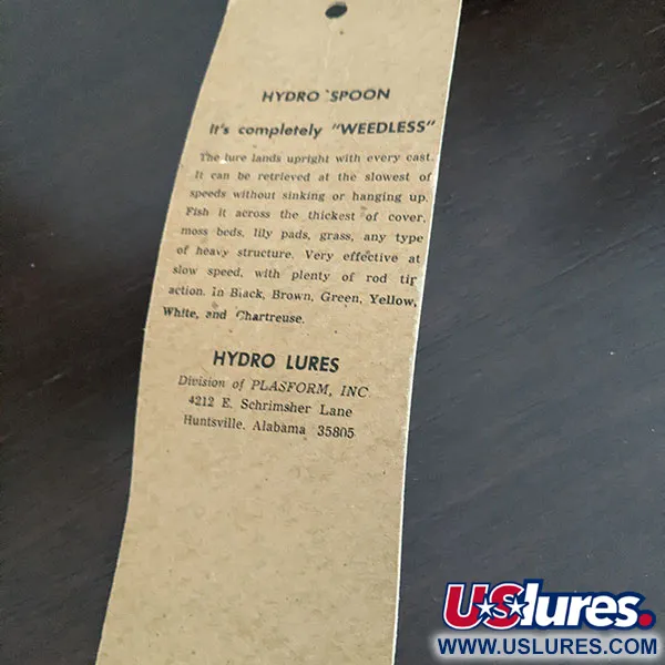 Vintage  Hydro Lures Weedless Hydro Spoon, 1/2oz  fishing lure #16325