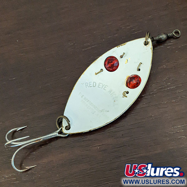 Vintage Hofschneider Red Eye Wiggler , 1oz White Red fishing spoon #16442
