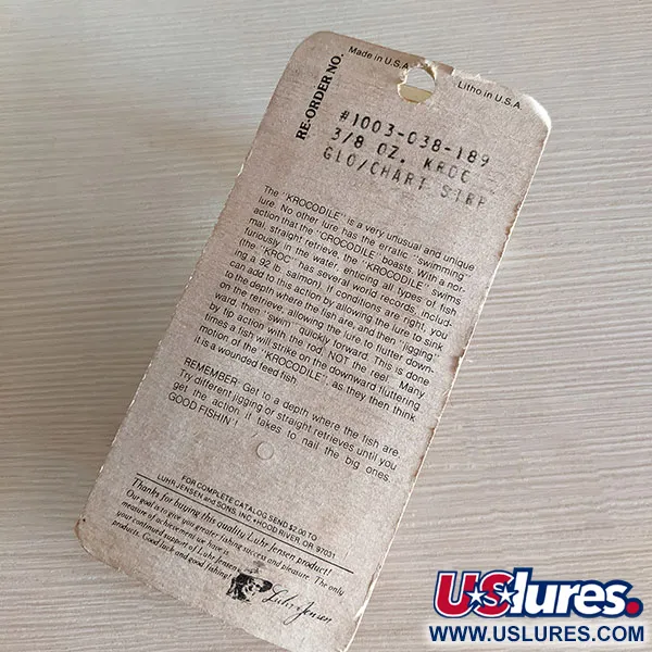 Luhr Jensen ​Krocodile #3 Glow (1970s), 1/2oz  Glow/Nickel fishing spoon #16496