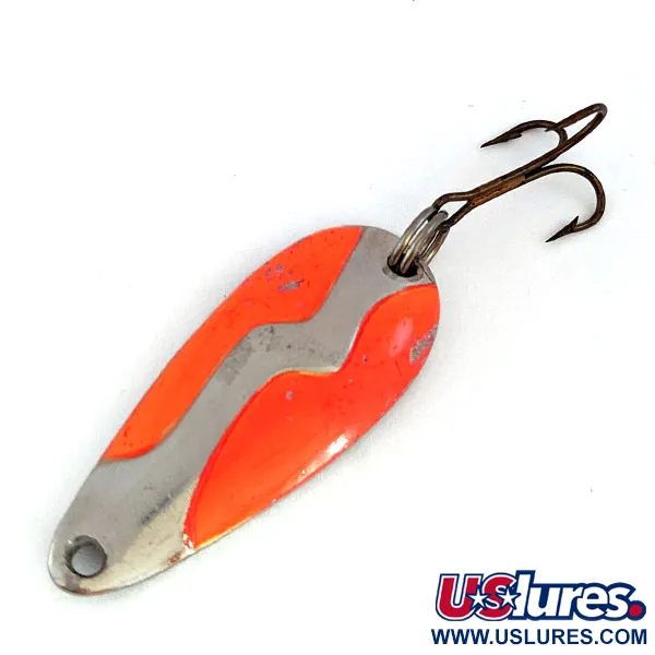 Vintage  Acme Kamlooper UV, 2/5oz Nickel/neon orange fishing spoon #16575