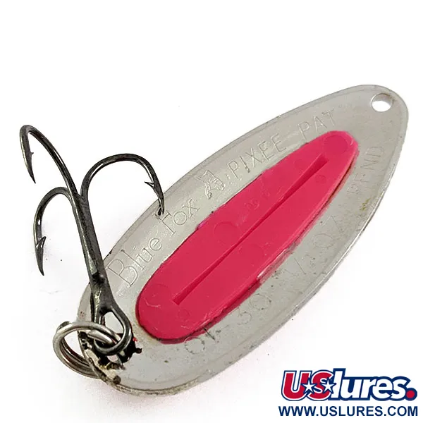 Vintage Blue Fox Pixee UV, 1/2oz Hammered nickel/pink uv fishing spoon #16578