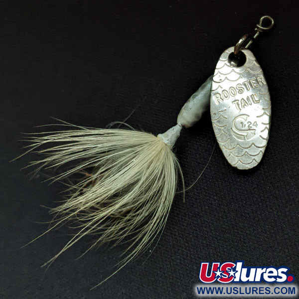 Vintage  Yakima Bait Worden’s Original Rooster Tail, 1/16oz Nickel/white spinning lure #16622