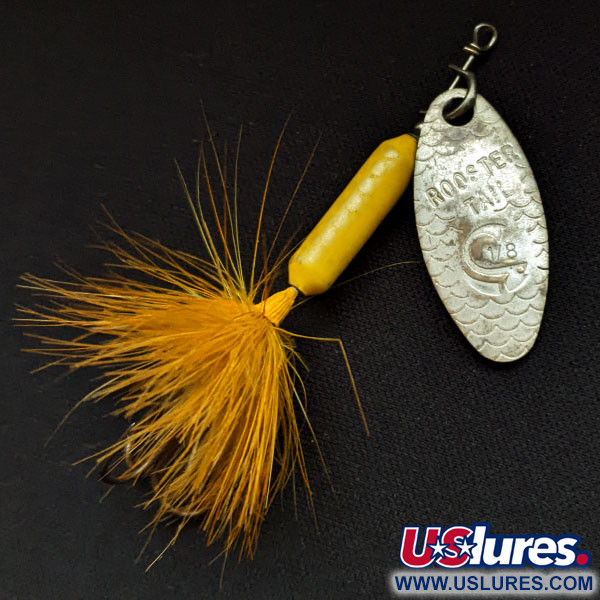 Vintage  Yakima Bait Worden’s Original Rooster Tail, 1/8oz Silver/yellow spinning lure #16624