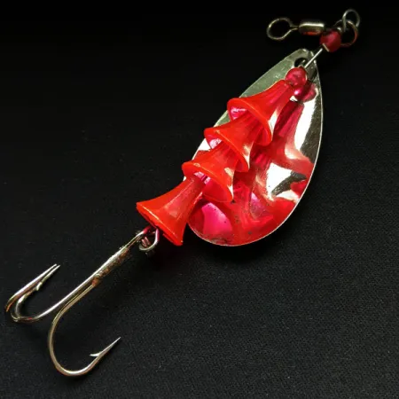 Vintage Luhr Jensen Tee Spoon 4, 1/3oz Nickel/Red UV​ - glows in UV  light spinning lure #16629