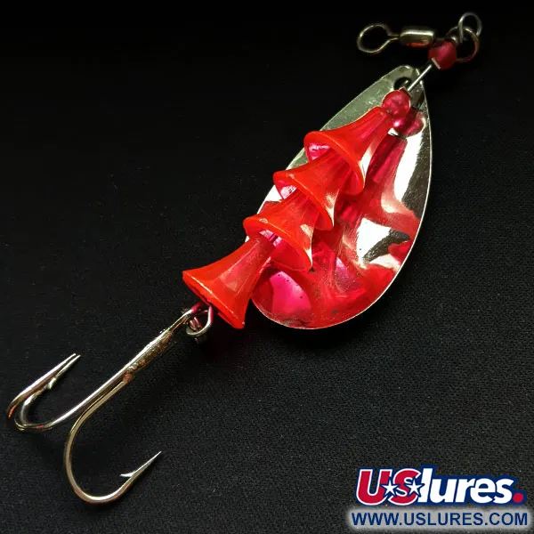 Vintage   Luhr Jensen Tee Spoon 4, 1/3oz Nickel/Red UV​ - glows in UV  light spinning lure #16629
