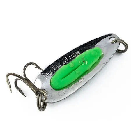 Vintage Blue Fox Pixee, 1/8oz Nickel/Green fishing spoon #16664