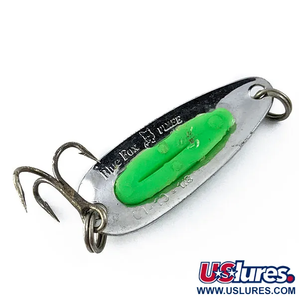 Vintage   Blue Fox Pixee, 1/8oz Nickel/Green fishing spoon #16664