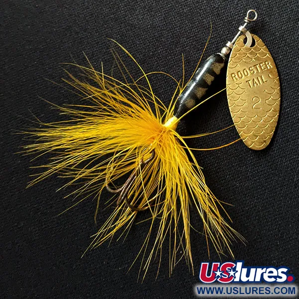 Vintage  Yakima Bait Worden’s Original Rooster Tail 2, 1/8oz Gold spinning lure #16742