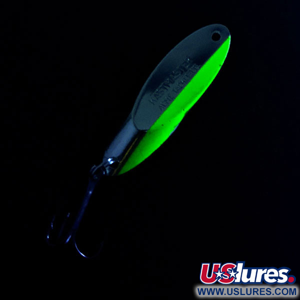 Vintage  Acme Kastmaster UV, 3/4oz Nickel/Green - UV glows fishing spoon #16775