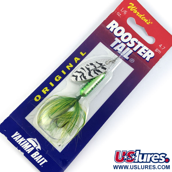  Yakima Bait Worden’s Original Rooster Tail, 3/16oz Lime Tiger spinning lure #16797