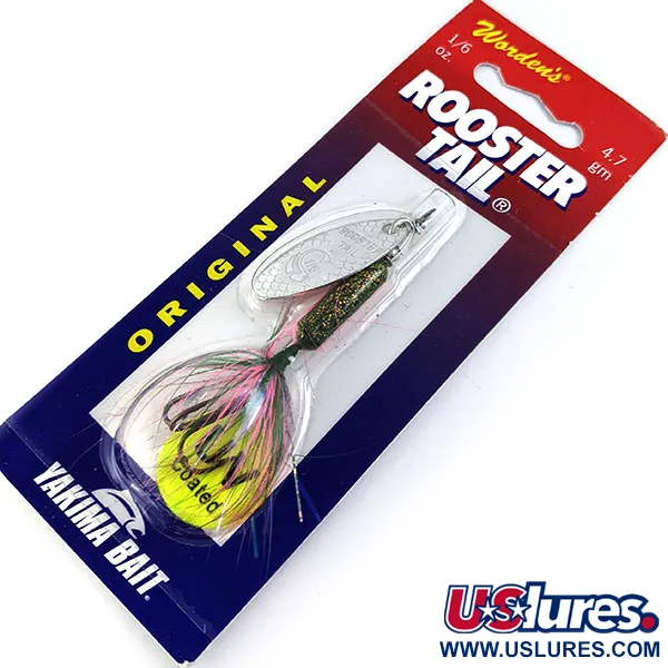 Vintage  Yakima Bait Worden’s Original Rooster Tail, 3/16oz Tinsel Glitter Rainbow spinning lure #16798