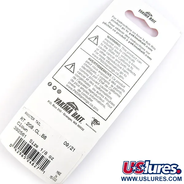  Yakima Bait Worden’s Original Rooster Tail, 1/8oz Clown spinning lure #16799