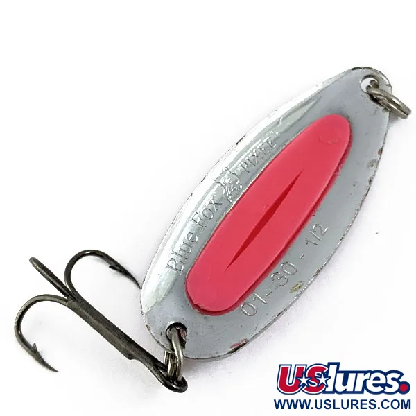 Vintage   Blue Fox Pixee UV, 1/2oz Nickel/pink fishing spoon #16802