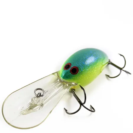 Vintage Norman DD22 HD (Heavy Diver) UV, 1oz Yellow/blue/gold glitter fishing lure #16852