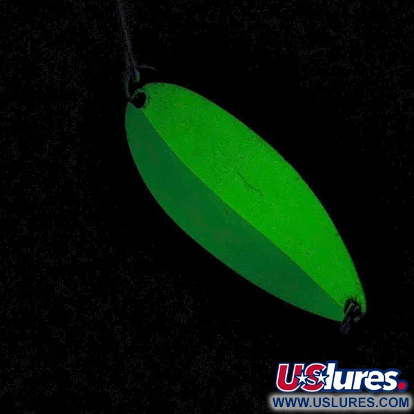 Vintage   Acme Little Cleo Glow, 3/4oz Nickel/blue/white Glow - glows in the dark fishing spoon #16888