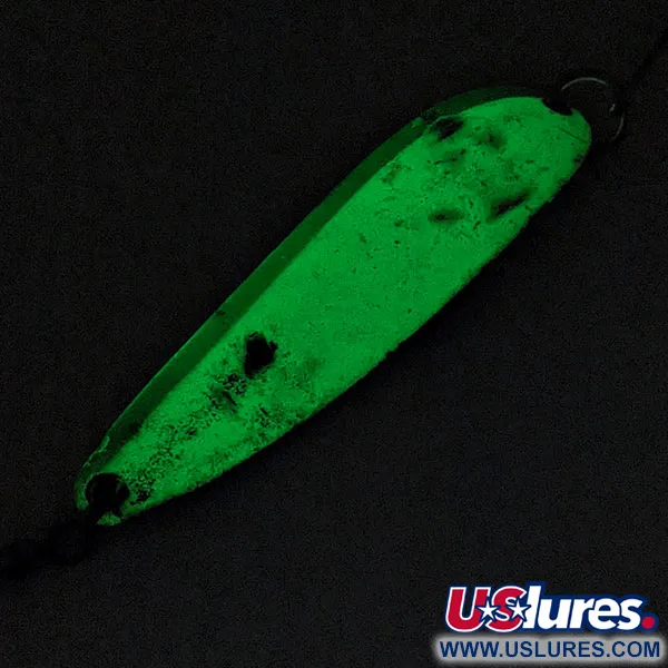 Vintage   Luhr Jensen Krocodile  #7 Glow, 2 1/2oz Green/White Glow - glows in the dark fishing spoon #16935