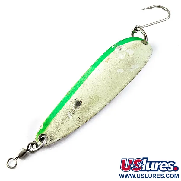 Vintage   Luhr Jensen Krocodile  #7 Glow, 2 1/2oz Green/White Glow - glows in the dark fishing spoon #16935