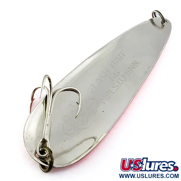 Vintage Nebco /Blue Fox FlashBait 66, 3/4oz Nickel/pink UV  glows fishing spoon #16944