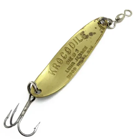 Vintage Luhr Jensen Krocodile #3, 1/3oz Gold/Frog fishing spoon #16958