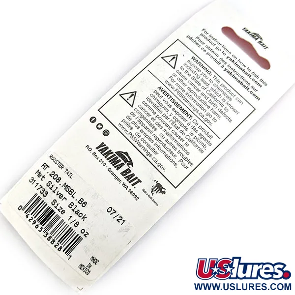  Yakima Bait Worden’s Original Rooster Tail, 1/8oz Silver Black spinning lure #17022