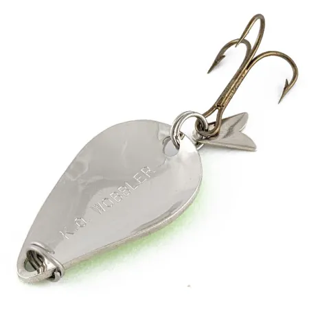 Vintage Acme K.O. Wobbler UV, 1/4oz Nickel/Green fishing spoon #17173