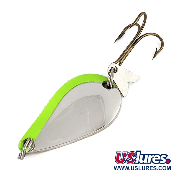 Vintage  Acme K.O. Wobbler UV, 1/4oz Nickel/Green fishing spoon #17173