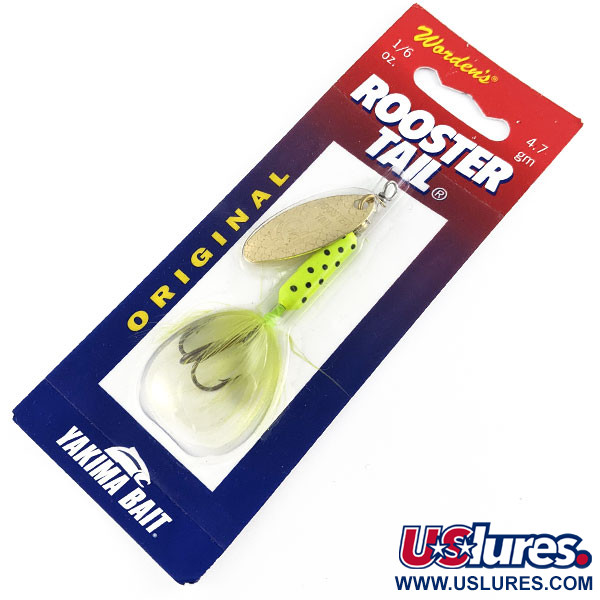  Yakima Bait Worden’s Original Rooster Tail UV, 3/16oz Chartreuse Dalmatiоn spinning lure #17230