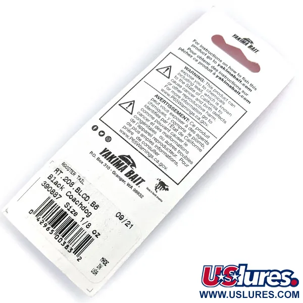  Yakima Bait Worden’s Original Rooster Tail, 1/8oz  Black Coachdog spinning lure #17232