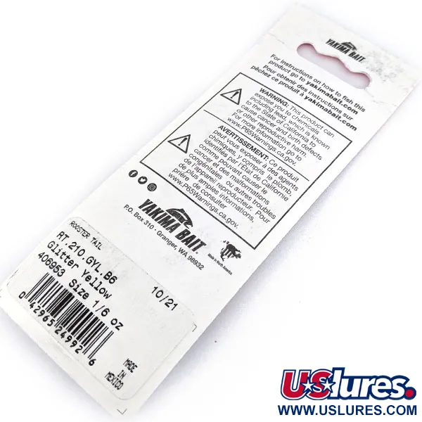  Yakima Bait Worden’s Original Rooster Tail, 3/16oz Glitter Yellow spinning lure #17306