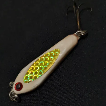 Vintage Other Bubba-Baits Zig Zag Spoon, 3/4oz White/gold fishing spoon #17338