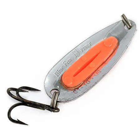 Vintage Blue Fox Pixee UV, 1/8oz Nickel/Orange UV fishing spoon #17340
