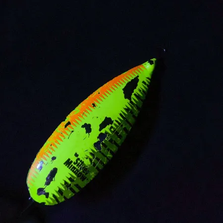 Vintage Johnson Silver Minnow UV, 3/5oz Fire Tiger fishing spoon #17409