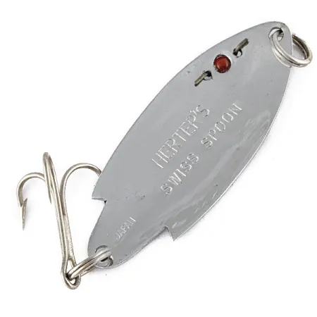 Vintage  Herter's Swiss Spoon (Japan), 1/4oz nickel/red eyes fishing spoon #22132