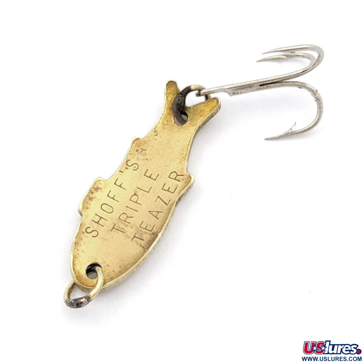 antique brass fishing lures Vintage Shoff's Triple Teazer, 1/8oz Brass fishing spoon #17679