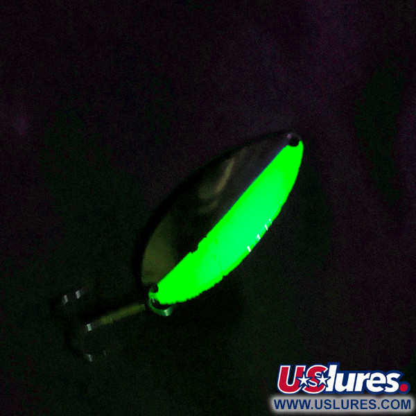 Vintage   Acme Little Cleo, 2/5oz Nickel/ green UV glows fishing spoon #17794