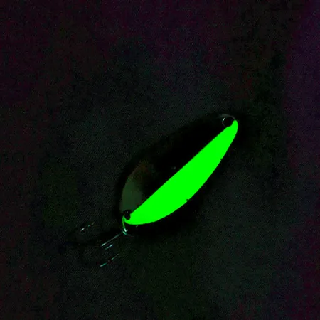 Vintage Acme Little Cleo UV, 1/4oz Nickel/ green -UV glows fishing spoon #17795